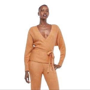 NWT Just Fab Wrap Front Sweater, Women’s Size XL, Tie Waist, Camel Color